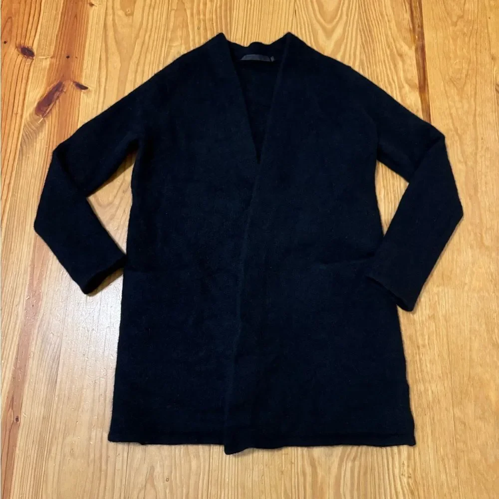 Jenni Kayne Merino Wool Yak Blend Black Cardigan Sweater Coat Open Front Size XS